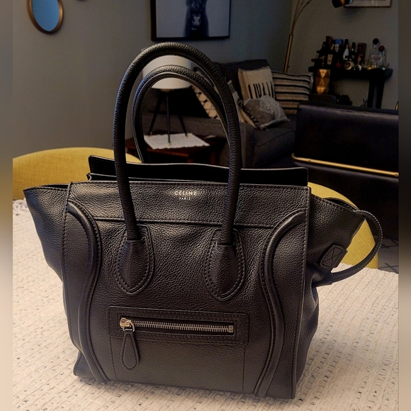 Celine Handbags - Celine Black Leather Tote Bag